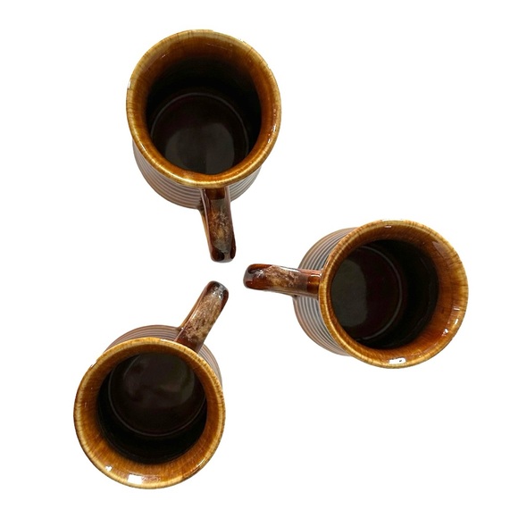 Vintage Coffee Mugs Brown Glazed Set of 3  MINT CONDITION - Picture 4 of 6